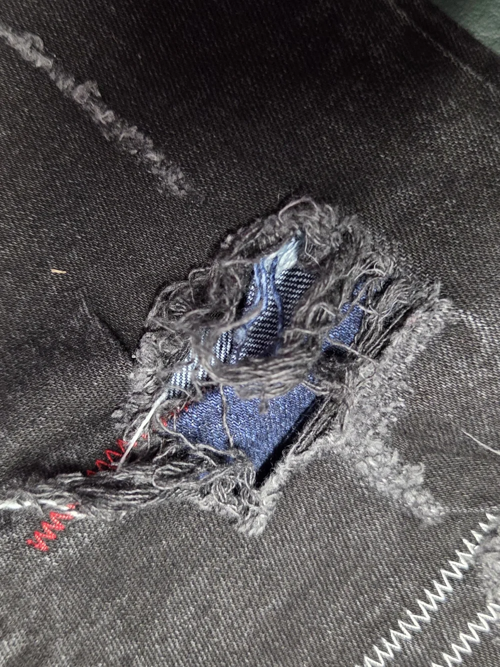 **Black Distressed Men’s Jeans with Color Patch Accents** - Picture 12 of 14